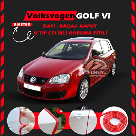 Volksvogen Golf 5 Oto Araç Kapı Koruma Fitili 5metre Parlak Kırmızı Renk