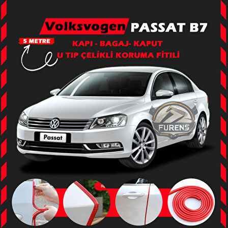 Volksvogen Passat B7 Oto Araç Kapı Koruma Fitili 5metre Parlak Kırmızı Renk