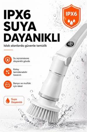 Kablosuz Şarjlı Temizlik Fırçası 8 Başlıklı 3 Kademe Hız Ayarlı Teleskopik Çok Amaçlı Ev Cihazı