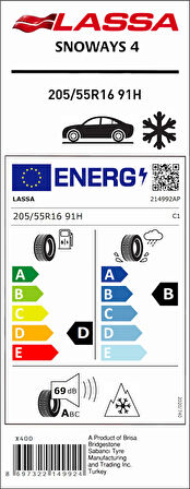 Lassa 205/55R16 91H Snoways4 M+S D-B-69 Kış Oto Lastiği (Üretim Yılı: 2025)