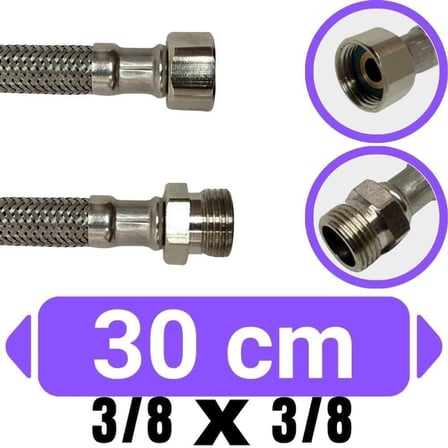 3/8X3/8 Nipelli Flex Hortum Bağlantı flexi dişi-erkek oynar rakor : 3/8 X 3/8 (30 CM)