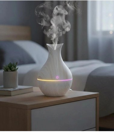 GRİ AHŞAP VAZO GÖRÜNÜMLÜ ODA NEMLENDİRİCİ 7 RENKLİ GECE LAMBASI AROMATERAPİ DİFÜZÖRÜ 