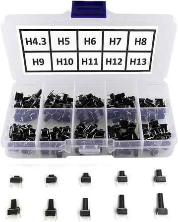 Alkatronik 200 Adet 6x6mm Tact Buton Set 10 Farklı Yükseklikte 4 Pin Dokunmatik Anlık Basmalı Düğme Anahtar