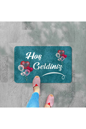 Dijital Baskılı  kapı önü paspas Hoşgeldiniz Yazılı Çiçek DesenIç ve Dış Kapı Paspası Yıkanabilir