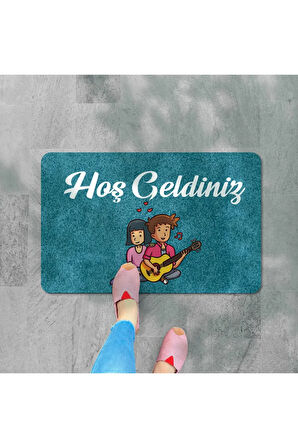 Dijital baskılı Hoş geldiniz yazılı çiçek desenli kapı önü paspası iç ve dış için yıkanabilir Kaymaz