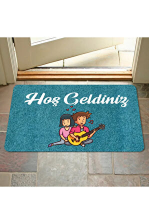 Dijital baskılı Hoş geldiniz yazılı çiçek desenli kapı önü paspası iç ve dış için yıkanabilir Kaymaz