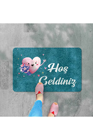 Dijital baskılı Hoş geldiniz yazılı çiçek desenli kapı önü paspası iç ve dış için yıkanabilir Kaymaz
