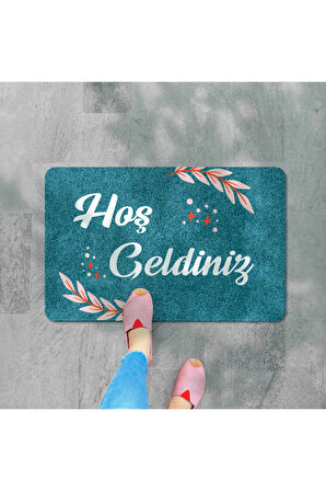 Dijital baskılı Hoş geldiniz yazılı çiçek desenli kapı önü paspası iç ve dış için yıkanabilir Kaymaz