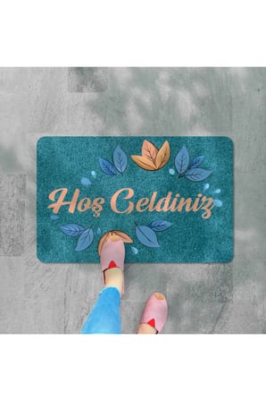 Dijital baskılı Hoş geldiniz yazılı çiçek desenli kapı önü paspası iç ve dış için yıkanabilir Kaymaz