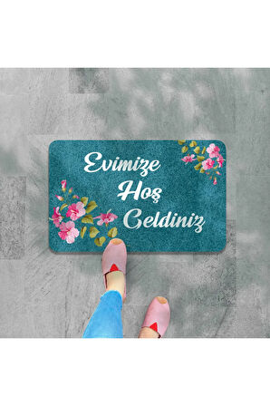 Dijital baskılı Hoş geldiniz yazılı çiçek desenli kapı önü paspası iç ve dış için yıkanabilir Kaymaz
