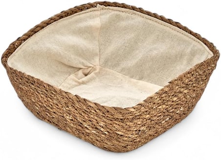 El Yapımı Hasır İçi Bezli Kare Ekmeklik ve Dekoratif Kare Hasır Sepet, Hasır İçi Bezli Ekmek Sepeti Kare (20cm*20cm*8cm)