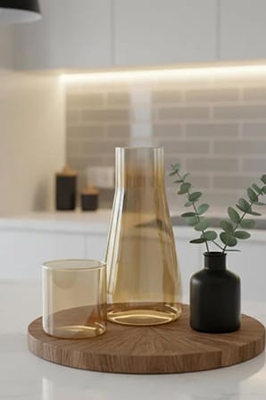 Noctea Borosilikat Cam Başucu Sürahi &amp; Bardak Seti 1 lt (Altın)