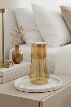 Noctea Borosilikat Cam Başucu Sürahi &amp; Bardak Seti 1 lt (Altın)