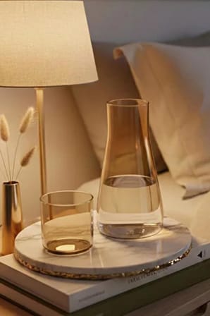 Noctea Borosilikat Cam Başucu Sürahi &amp; Bardak Seti 1 lt (Altın)