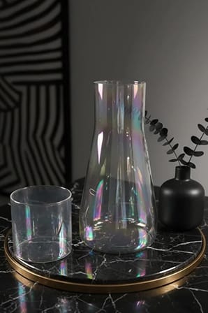Noctea Borosilikat Cam Başucu Sürahi &amp; Bardak Seti 1 lt (Altın)