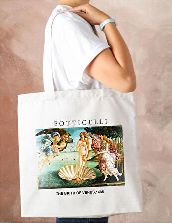 Botticelli Baskılı Bez Çanta Kadın Omuz Çantası 33cm x 38cm CNT081
