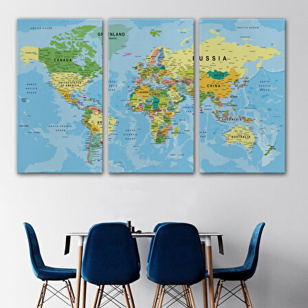 Harita Sepeti Dünya Haritası Kanvas Tablo Çok Ayrıntılı Dekoratif ve Okyanuslu2151