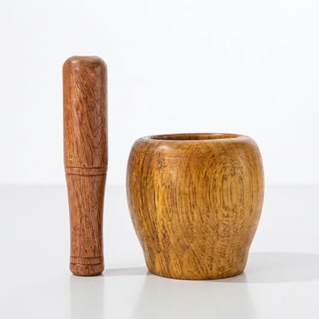 Ahşap Sarımsak Ezici Seti, Doğal Renk, 10 cm Yükseklik, 9 cm Üst Çap, Mutfak Kullanımı