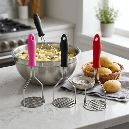 Yüksek Kalite Paslanmaz Çelik Patates Ezici - Eğilme Bükülme Yapmaz Ergonomik Püre Ezici (24 cm - Asorti Renk)