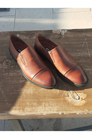 Erkek Kışlık Kundura Hakiki İç Dış Deri Kauççuk ve Kaymaz Taban Bağcıksız Taba Rengi