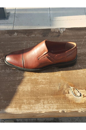 Erkek Kışlık Kundura Hakiki İç Dış Deri Kauççuk ve Kaymaz Taban Bağcıksız Taba Rengi