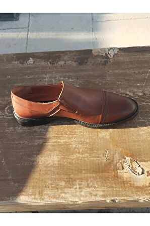 Erkek Kışlık Kundura Hakiki İç Dış Deri Kauççuk ve Kaymaz Taban Bağcıksız Taba Rengi