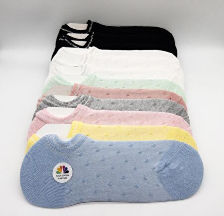 CİHO SOCKS Pamuklu 12 Çift Bayan Pirinç Örgü Renkli Görünmez Sneaker  Çorap