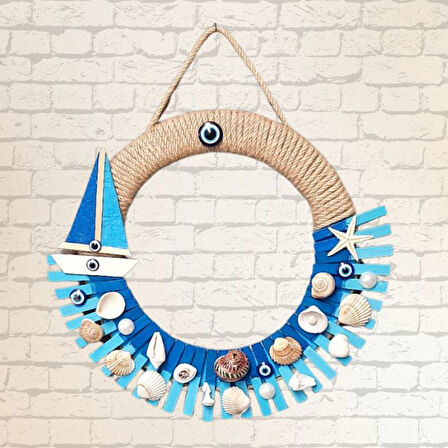 Uretti - Fatma 4830 8977 El Yapımı Mandallarla Süslenmiş Deniz Temalı Duvar Süsü