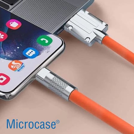 Ios Iphone Ipad uyumlu Lightning Metal Başlıklı 120W 3.4A Hızlı şarj Kablosu Turuncu-AL4387