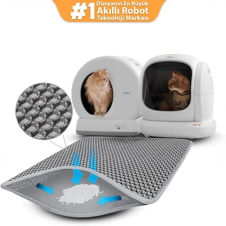 Elekli ve Hazneli Kedi Kumu Paspası 54*45 cm – Çift Katmanlı Petek Yapısıyla Kumu Süzer, Kaydırmaz Alt Yüzey, Sabitlenebilen Özel Tasarım, Patileri Rahatça Temizler, Hijyenik, Kolay Yıkanabilir