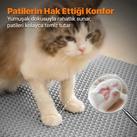 Elekli ve Hazneli Kedi Kumu Paspası 54*45 cm – Çift Katmanlı Petek Yapısıyla Kumu Süzer, Kaydırmaz Alt Yüzey, Sabitlenebilen Özel Tasarım, Patileri Rahatça Temizler, Hijyenik, Kolay Yıkanabilir
