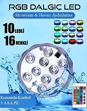 RGB LED Su Altı Işıkları Kumandalı Havuz-Akvaryum-Nargile- Çiçek Vazoları Ledi -1 ADET