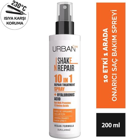 Shake N Repair 10-in-1 Onarıcı Etkili Durulanmayan Saç Bakım Spreyi, 200 Mililitre, Vegan