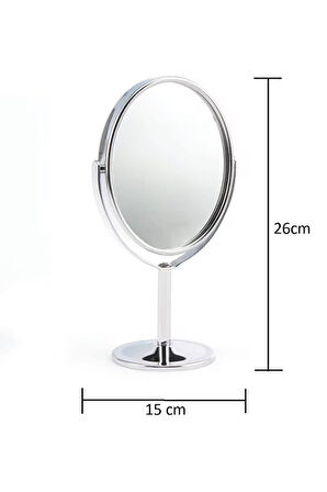 SONX Oval Masaüstü Ayaklı 360° Dönebilen, İşyeri, Seyahat İçin Mini Krom Ayna 15X25CM