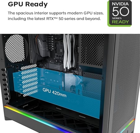HS01 PRO, ATX Mid-Tower PC Kasası, Oyun Bilgisayarı, Yüksek Hava Akışı, Ters Çevrilebilir Düzen, Mesh Ön Panel, 5X ARGB PWM Fan Önceden Yüklenmiş, Gömme Tasarım, Aletsiz Paneller, Siyah