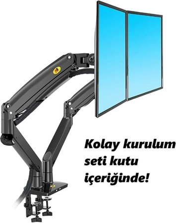 North Bayou NB G35 Çift Monitör Standı, 22''-32'', Metal, Siyah, Gazlı Yay Sistemi, 12 kg Taşıma Kapasitesi, VESA 75x75/100x100