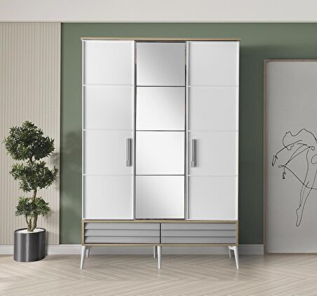 Asil Modern 3 Kapaklı Çekmeceli Elbise Dolabı Gardrop 137cm 