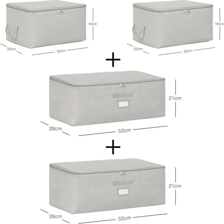 4'lü Gri Balıksırtı Hurç Set 2 Adet 30 x 22 x 18/2 Adet 52 x 28 x 21 cm