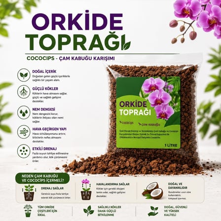 Orkide Toprağı 1 LİTRE – Cococips ve Çam Kabuğu Karışımı Profesyonel Orkide Toprak Karışımı