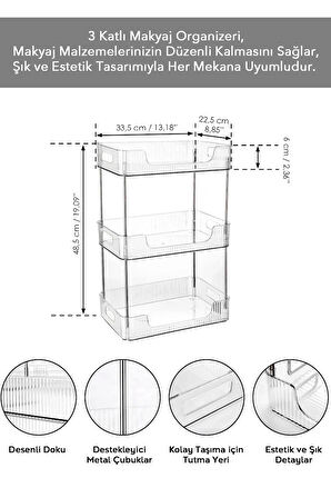 3 Katlı Kristal Makyaj Organizeri Çok Amaçlı Dekoratif Kozmetik Takı Aksesuar Düzenleyici Banyo Rafı