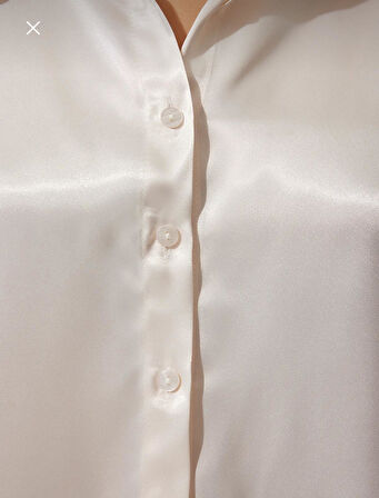 Kadın Hafif Dökümlü Bej Saten Gömlek