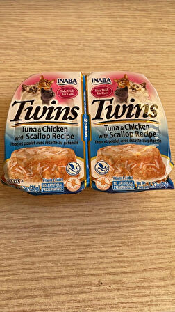 INABA Twins Jöle İçinde Ton Balıklı, Deniz Taraklı ve Tavuklu Kedi Konservesi 2x35gr