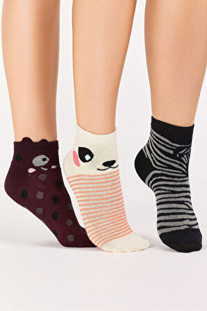 6’lı Renkli Desenli Kadın Kısa Çorap Seti – Sevimli Karakter ve Hayvan Figürlü Bilek Altı Çoraplar