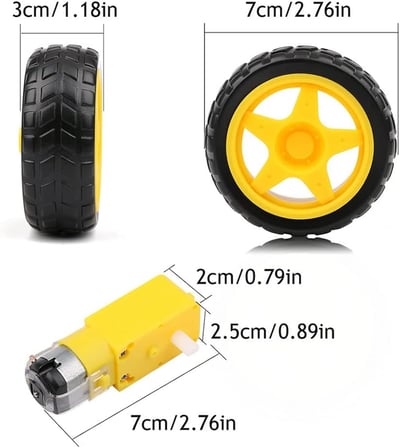 Robot Tekerlek ve DC Motor Seti 200Rpm Araba Robot Akılı Araç Oyuncak 250Rpm DC 3V-9V