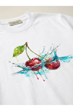 Kadın Düz Renk kiraz Dijital Baskılı Bisiklet Yaka Basic Tişört Beyaz / 2XL