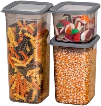 3'lü Set Sızdırmaz Kapaklı Kare Erzak Saklama Kabı 650Ml - 1300Ml - 1900Ml Antrasit