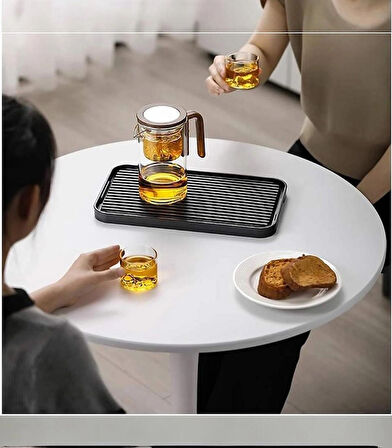 Sihirli Bitki Çayı Yaprak Çay İçin Demlikli Şeffaf Çaydanlık Bambu Çay Demleme Cam Filtreli 2 li Fincan Set