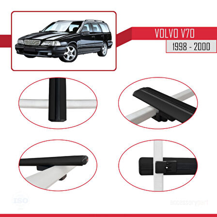 Volvo V70 1998-2000 Arası ile Uyumlu BASIC Model Ara Atkı Tavan Barı Siyah 2 Adet