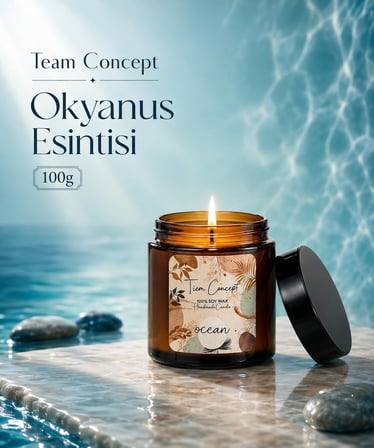 Kokulu Mum 2'Li Set Soya Mum Hediye Seti, Sandalagaci Ve Okyanus Aromali Amber Kavanoz Mumlar %100 Dogal Soya Wax, Ozel Tasarim Kutulu