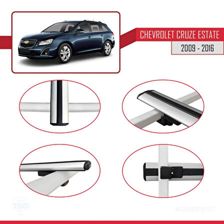Chevrolet Cruze (J300) 2009-2016 Arası ile Uyumlu BASIC Model Ara Atkı Tavan Barı Gri 2 Adet